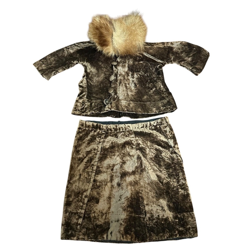 Vintage Handmade Holiday Winter Coat & Skirt Real Fur Trim Fit 16" Doll